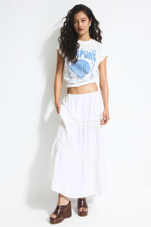 Lace-inset maxi skirt - white