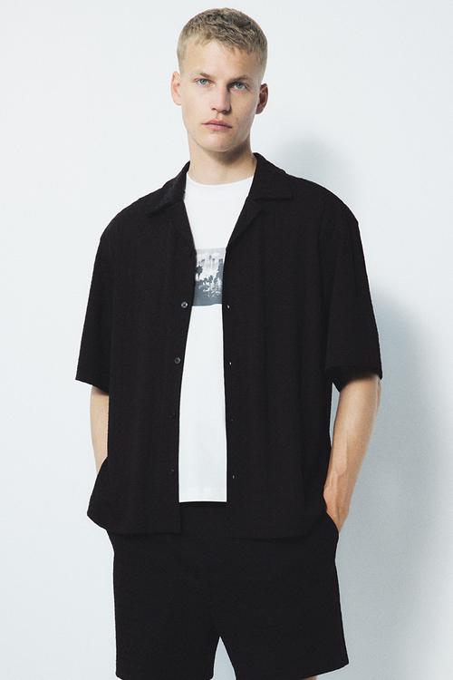 Loose fit resort shirt - black