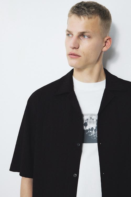 Loose fit resort shirt - black