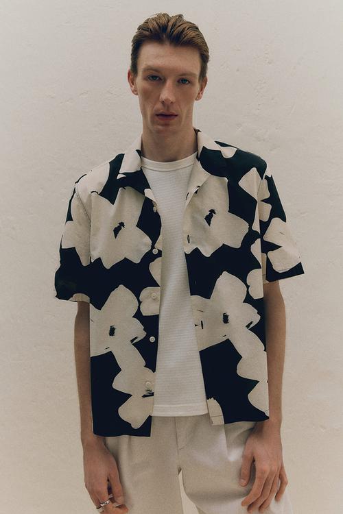 Regular fit cotton resort shirt - black patterned 