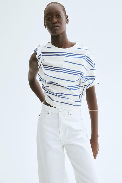 Cropped t-shirt - white & blue striped