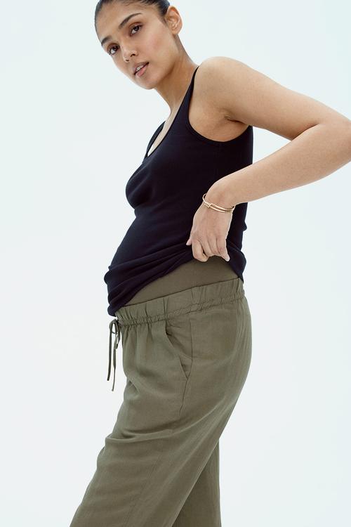 Mama linen-blend trousers - khaki green