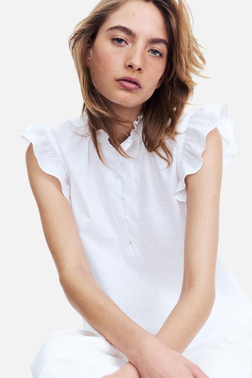 Linen-blend blouse - white