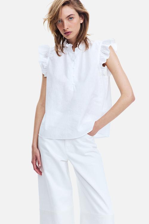 Linen-blend blouse - white