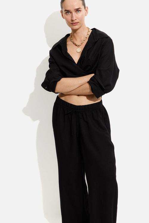 Mama before & after linen-blend trousers - black