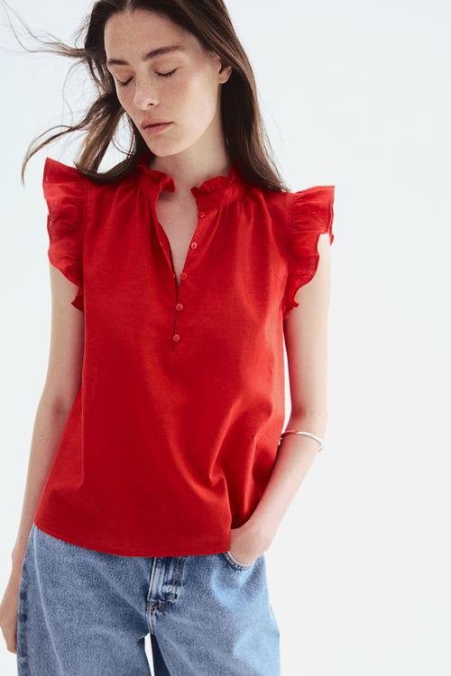 Linen-blend blouse - red