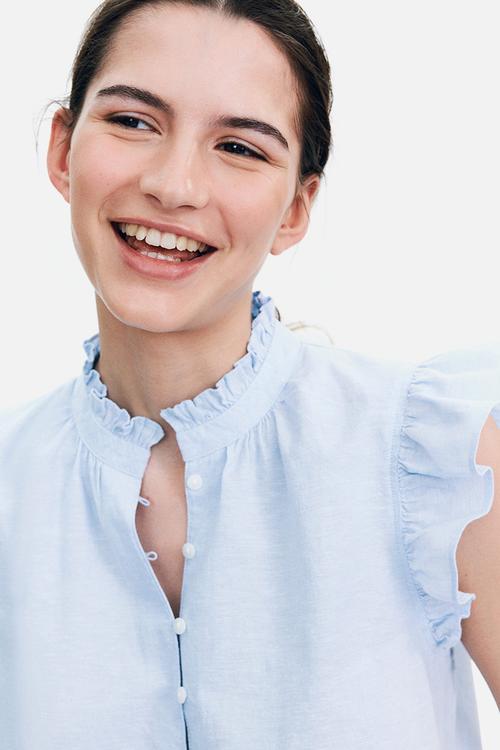 Linen-blend blouse - light blue