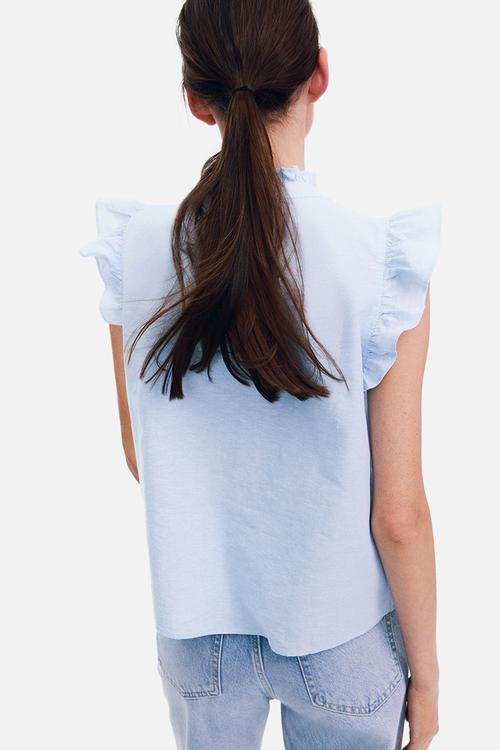 Linen-blend blouse - light blue