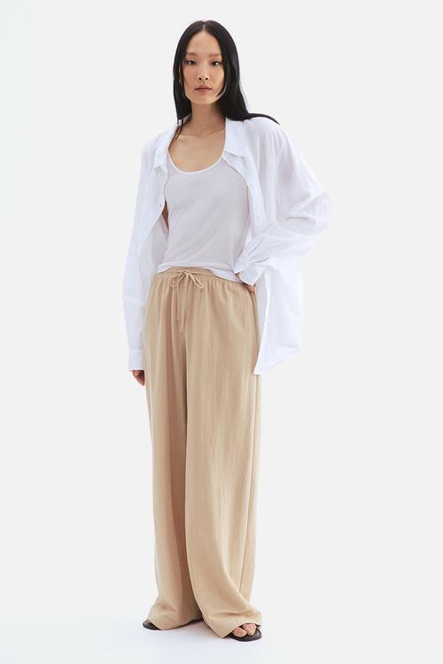 Wide pull-on trousers - beige