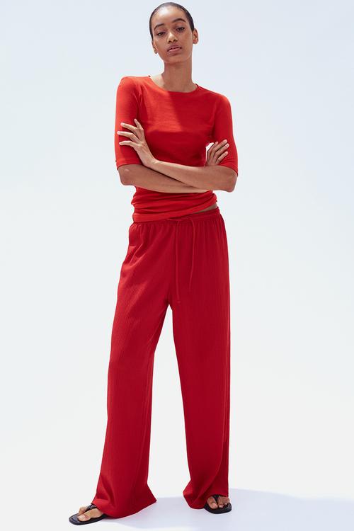Wide pull-on trousers - red