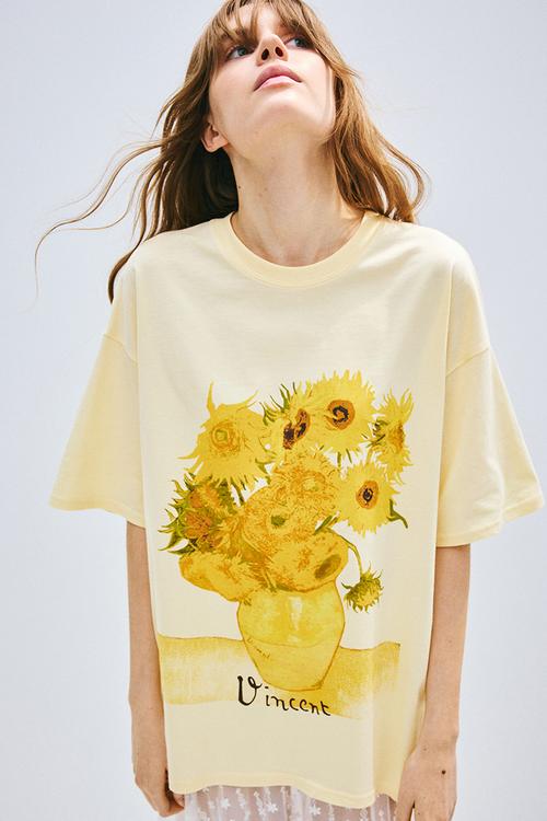 Oversized printed T-shirt - light yellow vincent van gogh