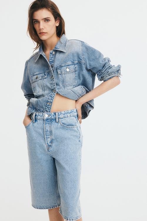 High knee denim shorts - light denim blue
