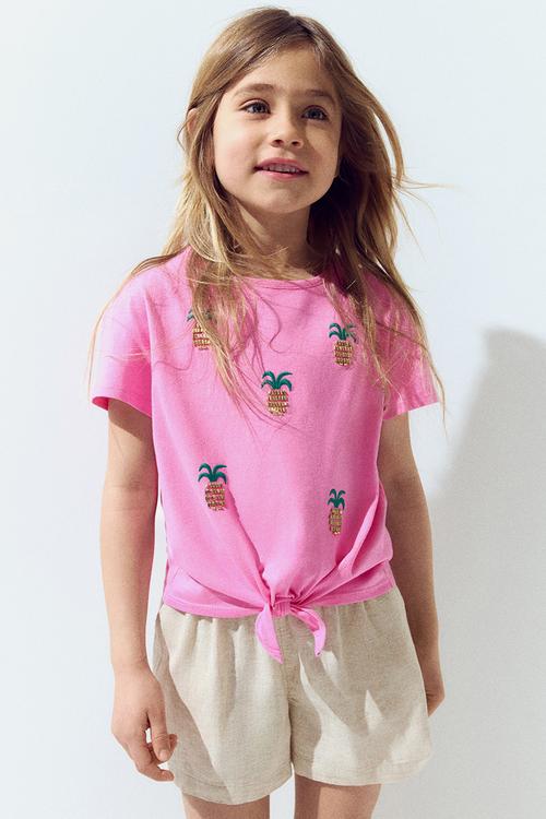 Bead-detail top -pink/pineapples 