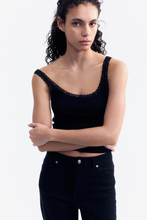 Lace-trimmed vest top - black