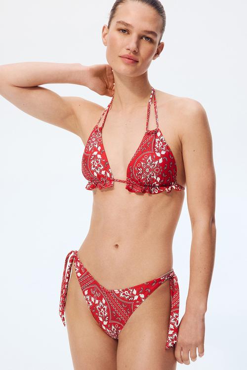 Tie tanga bikini bottoms - red/paisley-patterned 