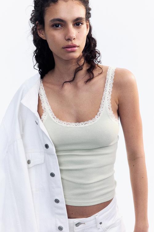 Lace-trimmed vest top - light green 