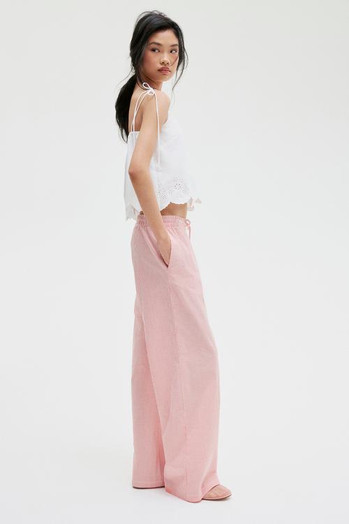 Seersucker drawstring trousers - red & white striped