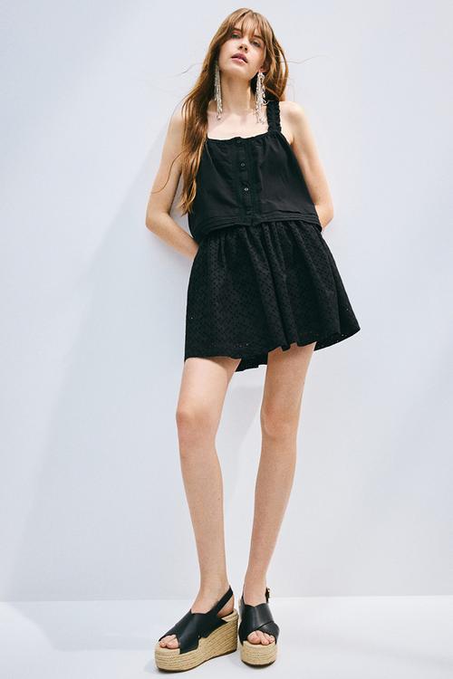 Lace-detail strappy top - black