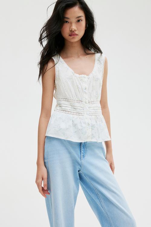 Peplum vest top - white floral 