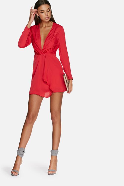 Silky plunge wrap shift dress