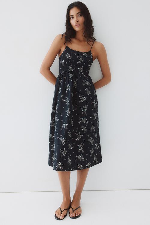 Tie-strap smocked dress - black floral