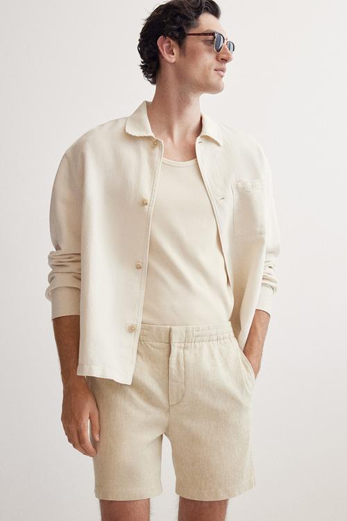 Regular fit linen-blend shorts - light beige