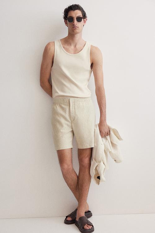 Regular fit linen-blend shorts - light beige