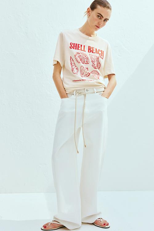 Printed T-shirt - cream/seashells