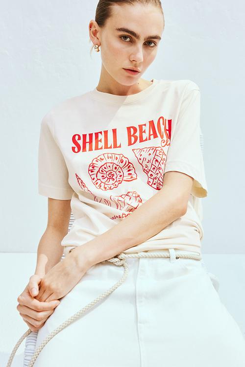 Printed T-shirt - cream/seashells