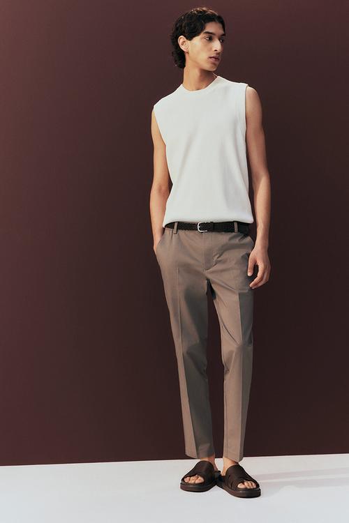 Slim fit cropped trousers - dark beige 