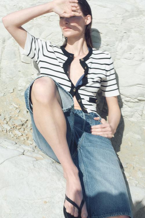 Short rib-knit cardigan - white/black striped