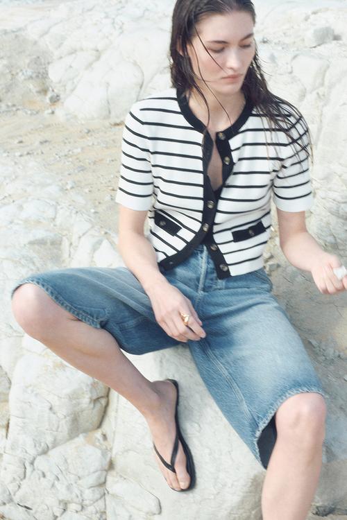 Short rib-knit cardigan - white/black striped