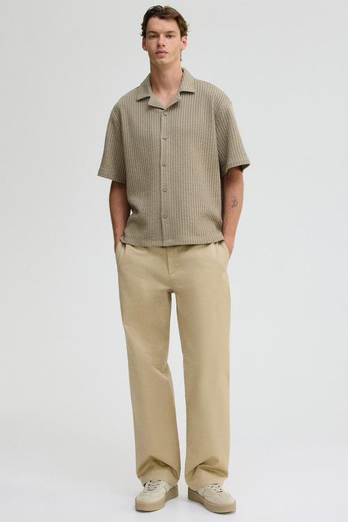 Loose fit waffled resort shirt -  khaki green