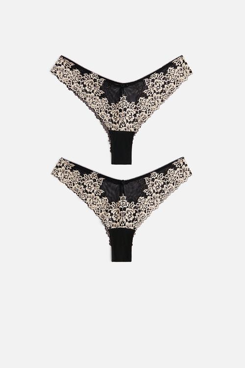 2-Pack lace brazilian briefs - black/cream 