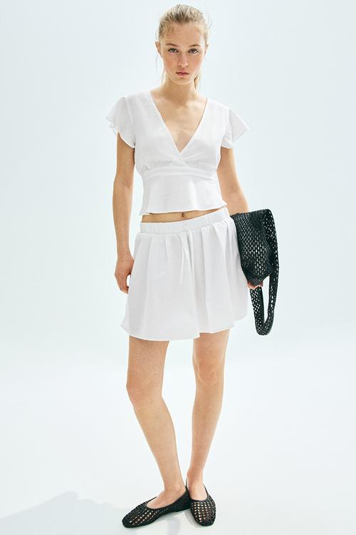 Linen-blend blouse - white