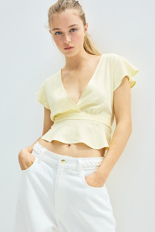 Linen-blend blouse - pale yellow