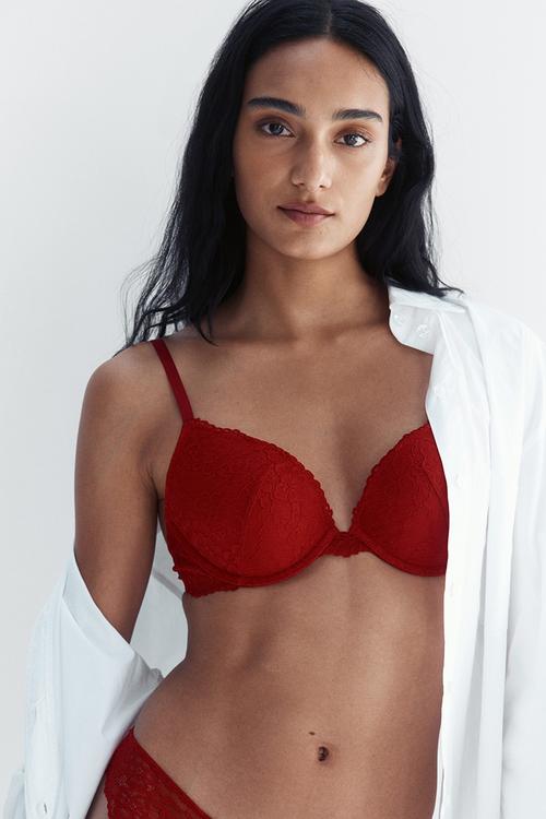Lace push-up bra - red