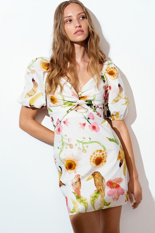 Twist-detail dress - white patterned