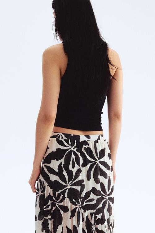 Sheer-knit skirt - white & black floral 