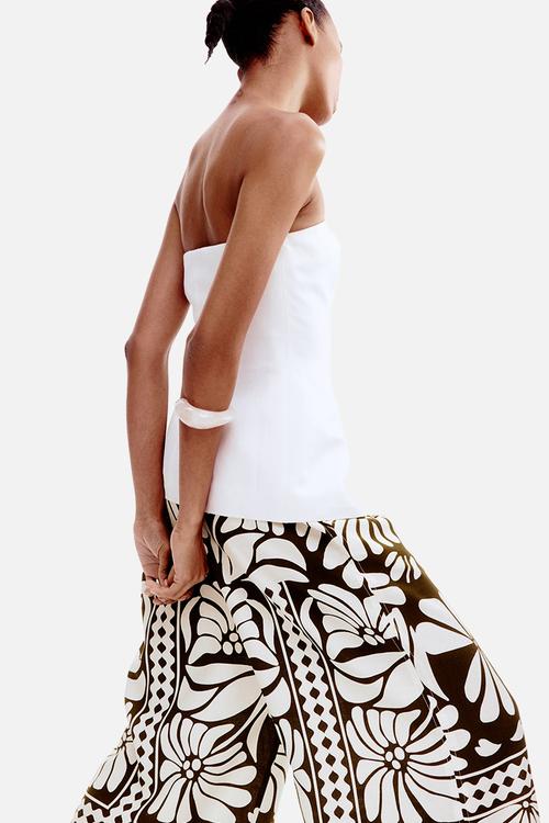 Wide pull-on trousers - brown & white patterned