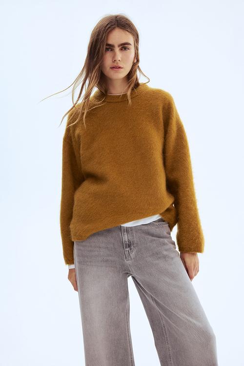 Oversized mohair-blend jumper - mustard yellow