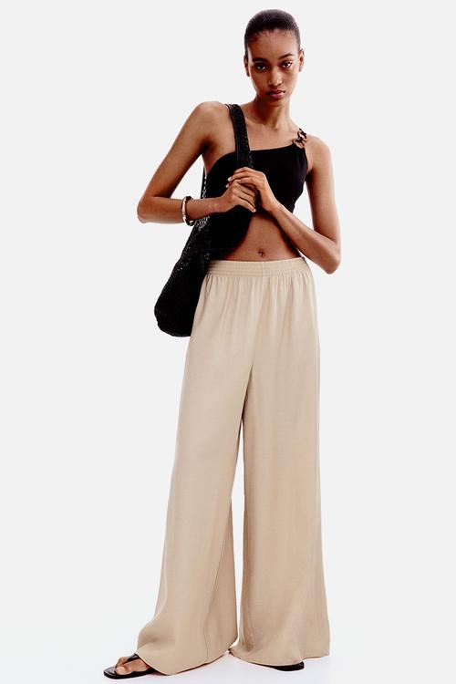 Wide pull-on trousers - beige