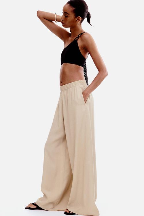 Wide pull-on trousers - beige
