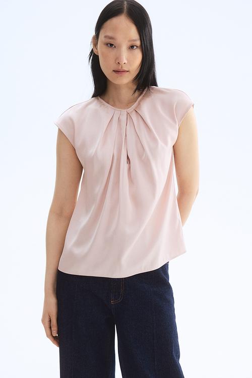Pleat-front blouse - powder pink