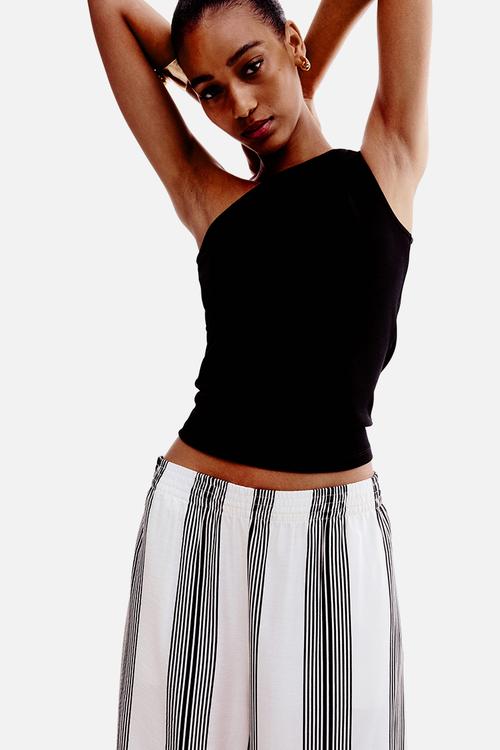 Wide pull-on trousers - cream & black striped 