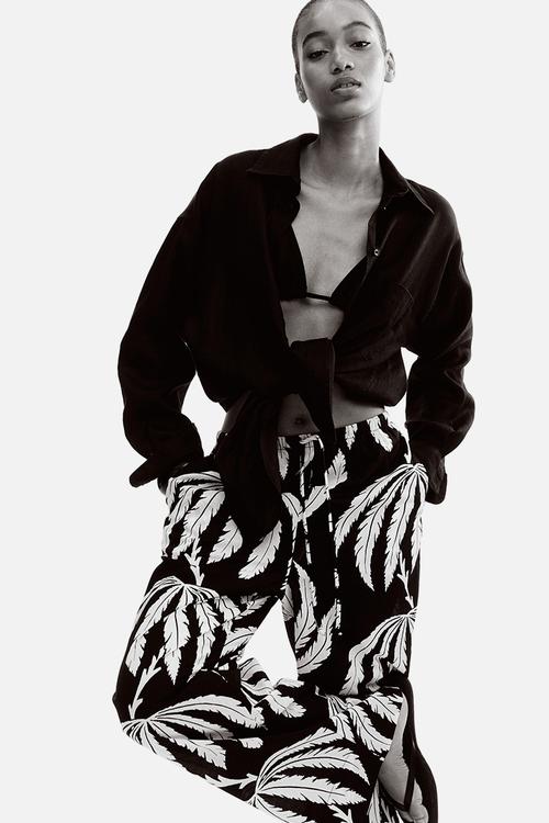 Cotton drawstring trousers - black/palm trees