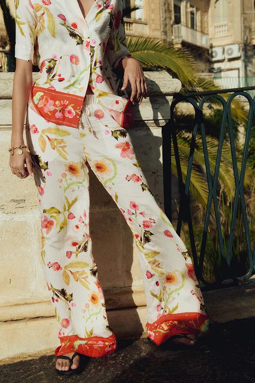 Wide drawstring trousers - white patterned