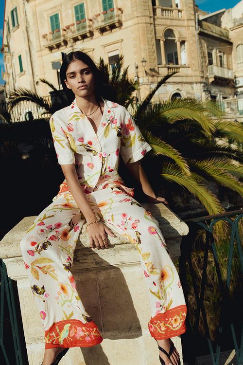 Wide drawstring trousers - white patterned