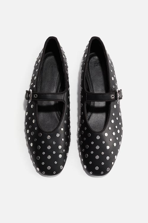 Studded mary jane ballet pumps - black