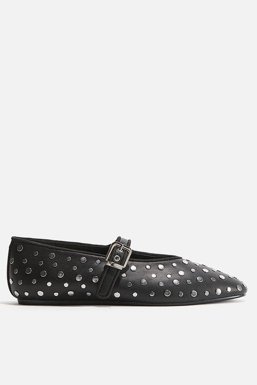 Studded mary jane ballet pumps - black